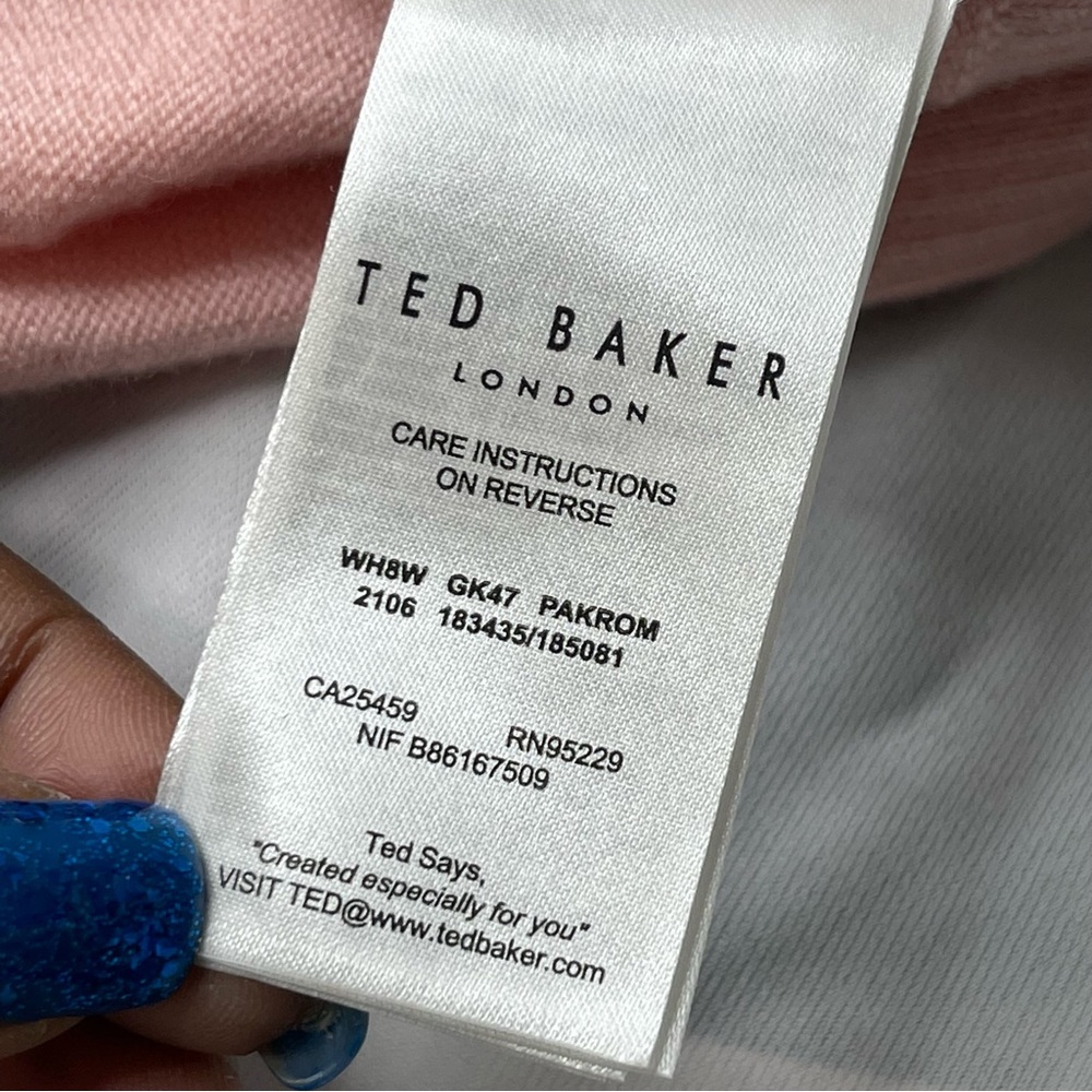 Ted Baker Bomber Jacket Pink Gray Mixed Floral Print Knit Back, Size 5 (US 12) - Picture 13 of 15